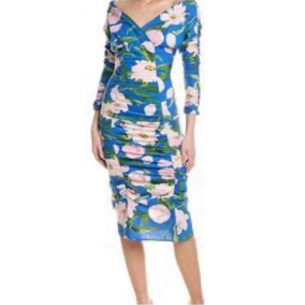 NWT Carolina Herrera Blue Floral Long Sleeve Dress Sz 0